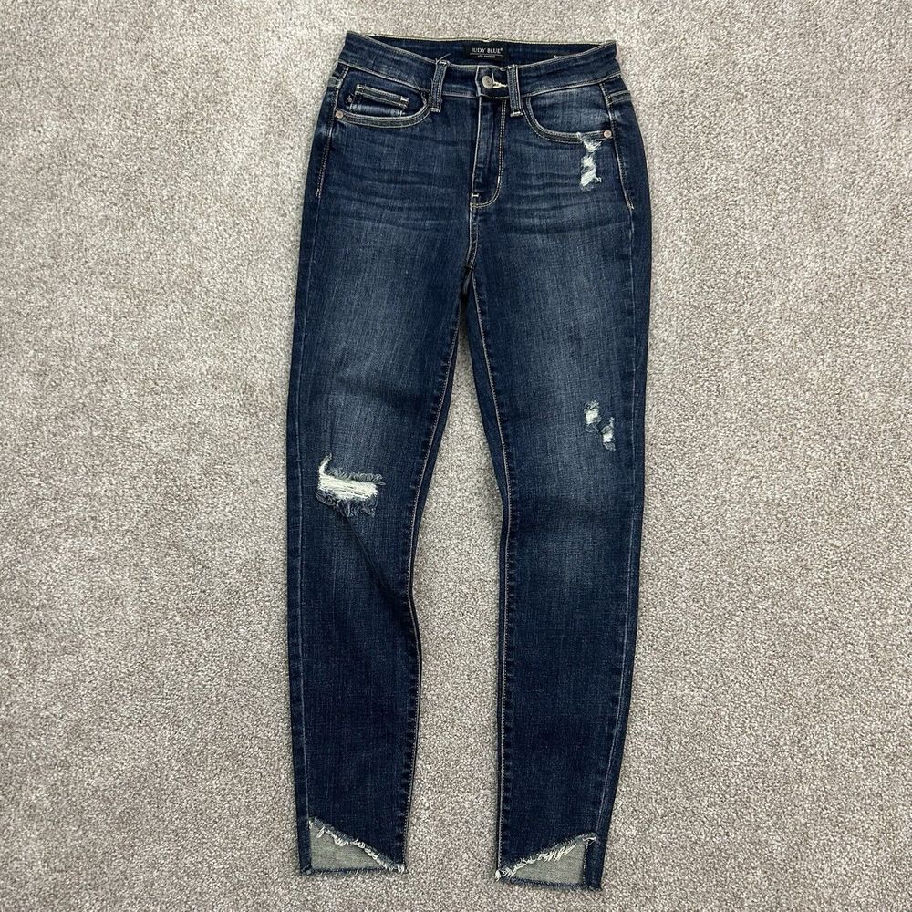 Judy Blue Jeans Skinny Fit Women's Size 0/24 Stretchy Raw Hem - Picture 2 of 10